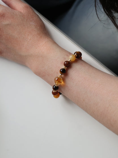 Andesine Labradorite, Tiger’s Eye, Citrine & Black Gold Super 7 Crystal Bracelet — Miel Honey | 8mm (Elastic)