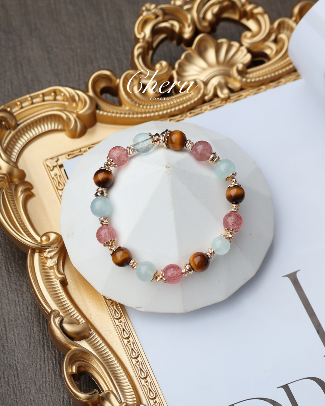 Tiger Eye, Strawberry Quartz, Aquamarine — Sagittarius Horoscope Series | 8mm (Elastic)
