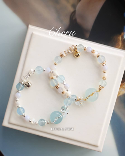 Aquamarine, White Conch & Blue Lace Agate — Everfae Ping An Kou Series | 8mm (Elastic)
