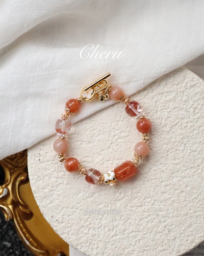 Sunstone, Fire Quartz & Peach Moonstone Crystal Bracelet — Apricot | 8mm (Elastic)
