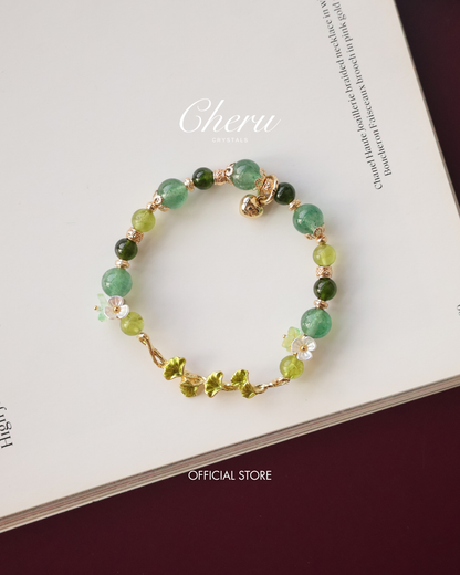 Green Strawberry Quartz, Peridot & Diopside — Midorin | 8mm (Elastic)