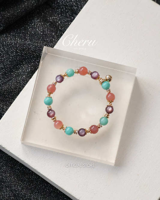 Yan Yuan Agate, Amazonite & Lepidolite Crystal Bracelet — Virgo Horoscope Series | 8mm (Elastic)