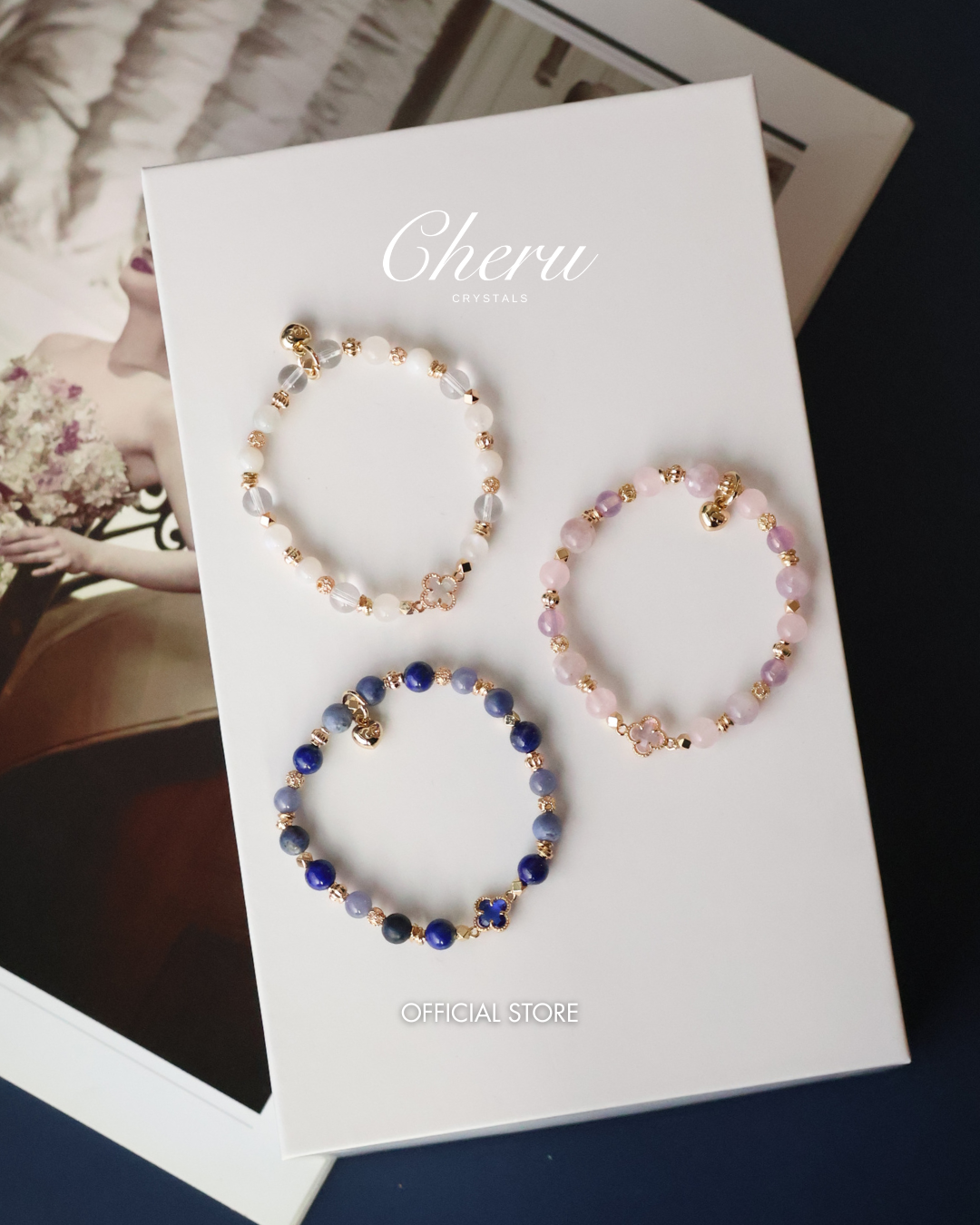 Lapis Lazuli, Rose Quartz & Moonstone Stackers Crystal Bracelet — Clover Alchemy Series 2.0 | 6mm (Elastic)