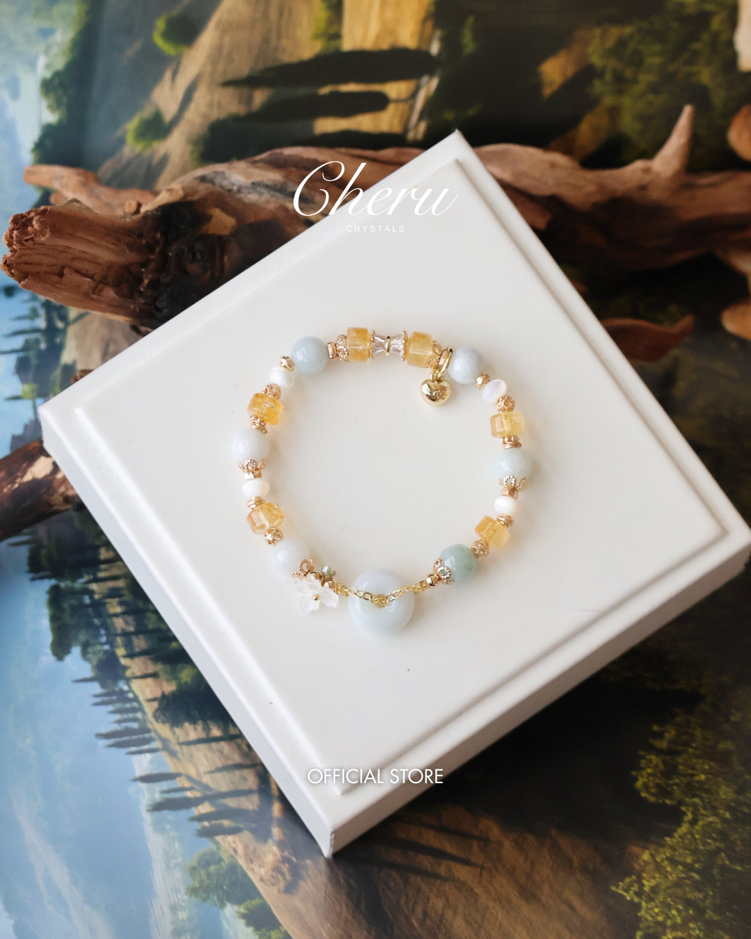Green Jadeite, Citrine & White Conch — Everfae Ping An Kou Series | 8mm (Elastic)