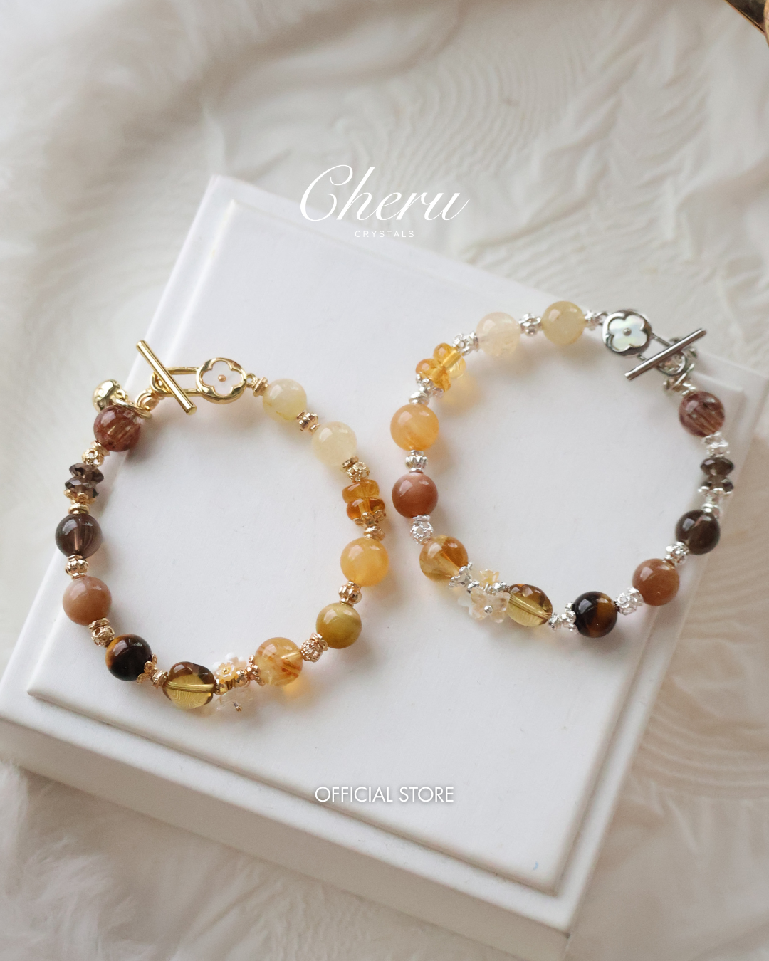 Smoky Citrine Flower Carving Multigem (Duobao) Crystal Bracelet — Castella | 8mm (OT Clasp, Elastic)