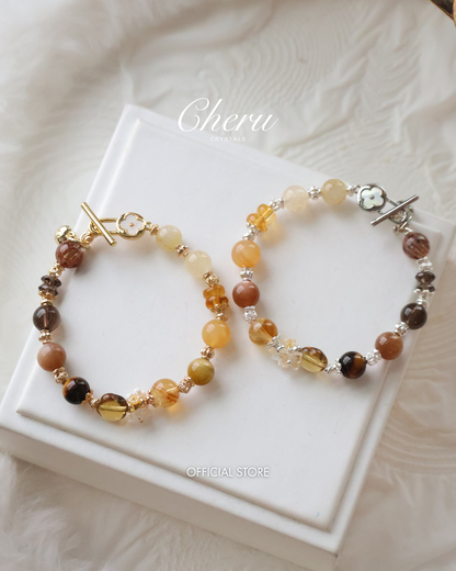 Smoky Citrine Flower Carving Multigem (Duobao) Crystal Bracelet — Castella | 8mm (OT Clasp, Elastic)