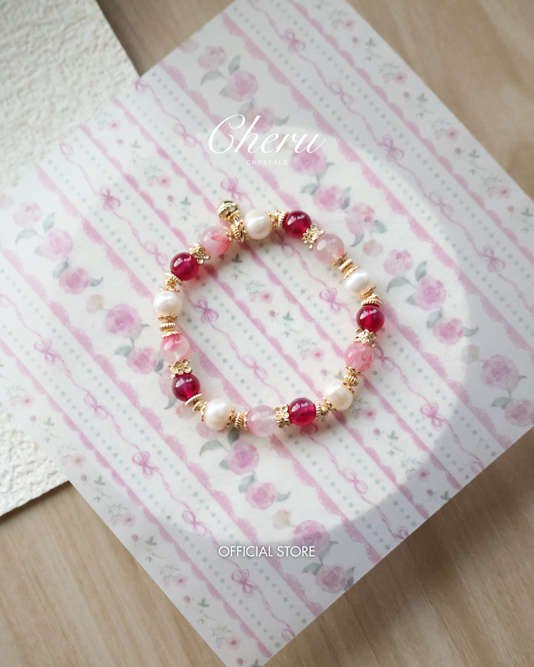 Rhodonite, Ruby & Freshwater Pearl Crystal Bracelet — The Ultimate Collection | 8mm (Elastic)