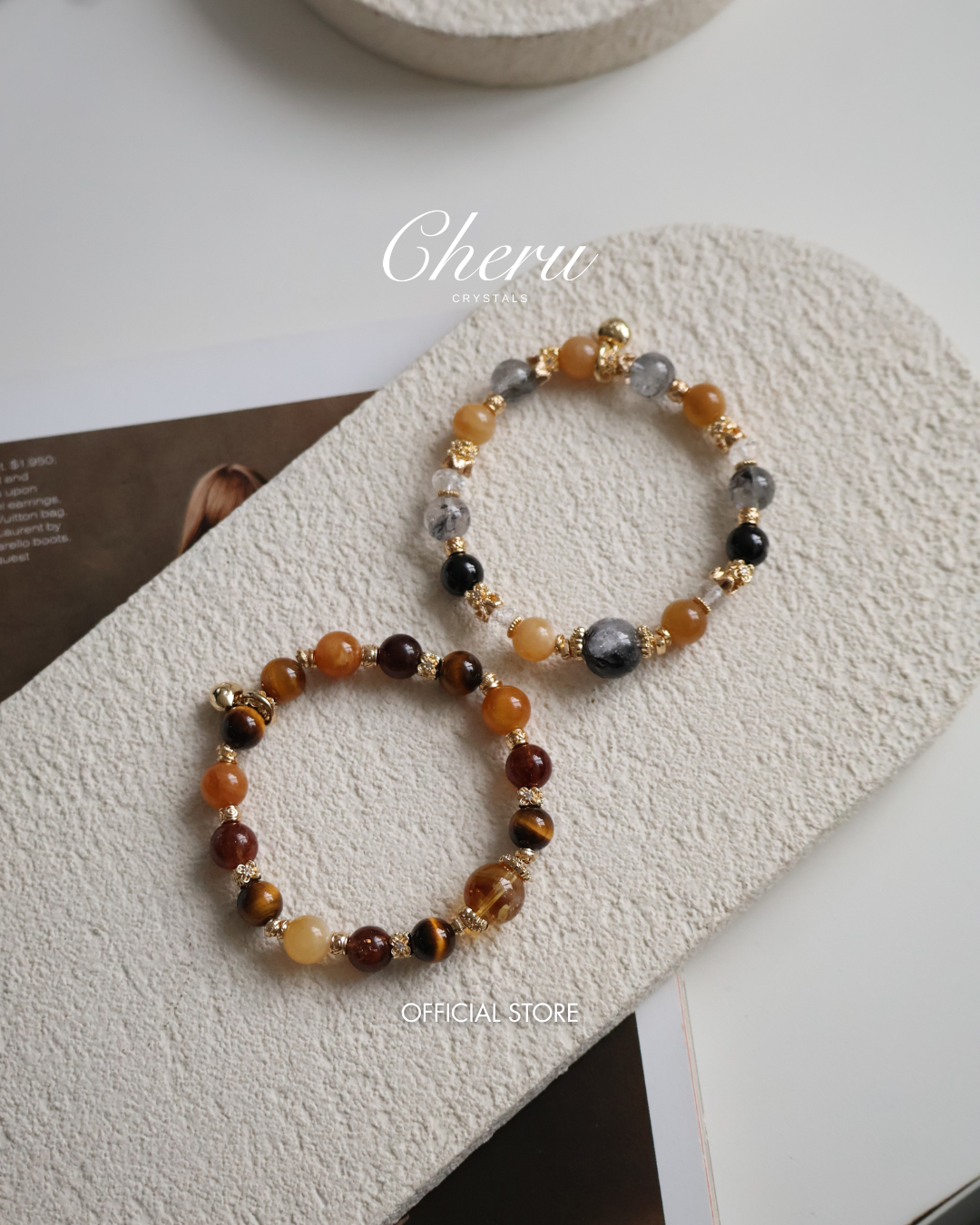 Andesine Labradorite, Tiger’s Eye, Citrine & Black Gold Super 7 Crystal Bracelet — Miel Honey | 8mm (Elastic)