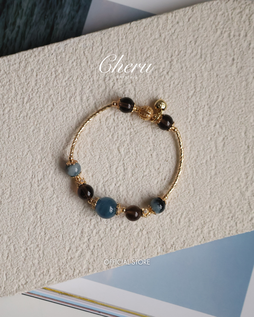 Smoky Quartz & Devil’s Eye Aquamarine Crystal Bracelet Bangle — Orianna Bangles Series | 8mm