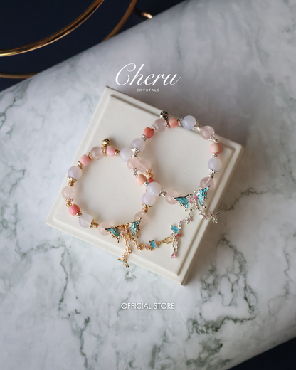 Queen Conch, Lilac Chalcedony & Rose Quartz Crystal Bracelet — Elaria | 10mm (Elastic)