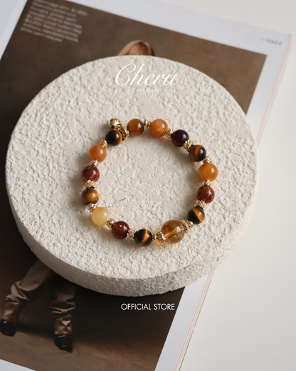 Andesine Labradorite, Tiger’s Eye, Citrine & Black Gold Super 7 Crystal Bracelet — Miel Honey | 8mm (Elastic)