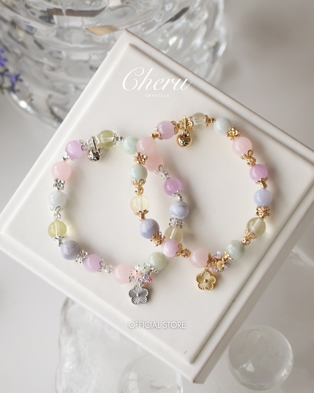 Rose Quartz, Kunzite, Blue Lace Agate, Lemon Quartz, Green Jadeite — Floryn | 8mm (Elastic)