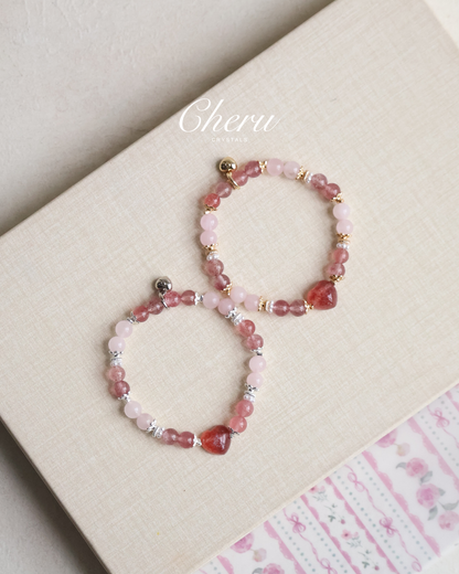 Rose Quartz, Strawberry Quartz with Heart Carving — Dain | 6mm (Elastic)