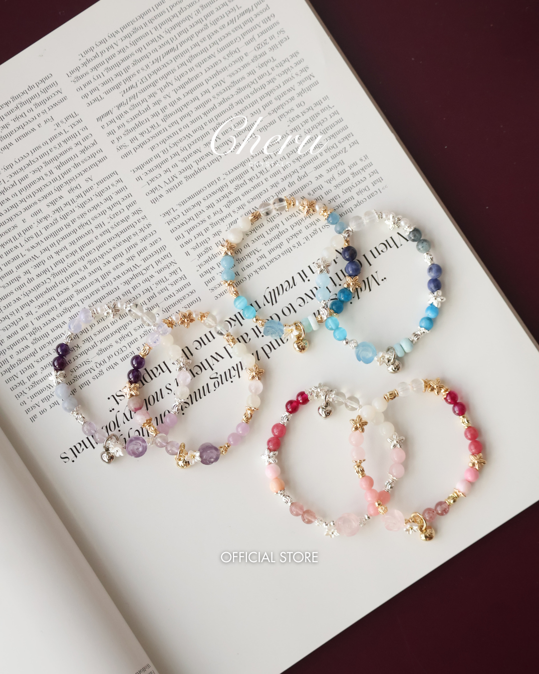 Amethyst, Kunzite, Strawberry Quartz, Rose Quartz, Aquamarine, Larimar, Gold Rutile & Honey Citrine — Mini Rosie Collection | 6mm (Elastic)