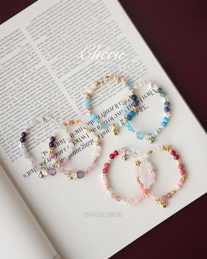 Amethyst, Kunzite, Strawberry Quartz, Rose Quartz, Aquamarine, Larimar, Gold Rutile & Honey Citrine — Mini Rosie Collection | 6mm (Elastic)