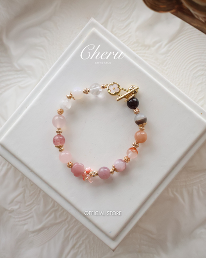 Guava Quartz Flower Carving Multigem Duobaao Crystal Bracelet — Choco Berry | 8mm (OT Clasp, Elastic)