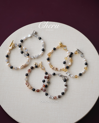 Labradorite, Citrine & Black Gold Super 7 Pixiu Crystal Bracelet — 6mm (OT Clasp, Elastic)