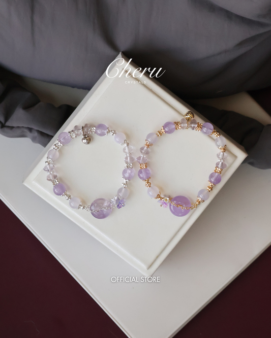 Amethyst & Lilac Chalcedony Ping An Kou Crystal Bracelet — Odette | 8mm (Elastic)
