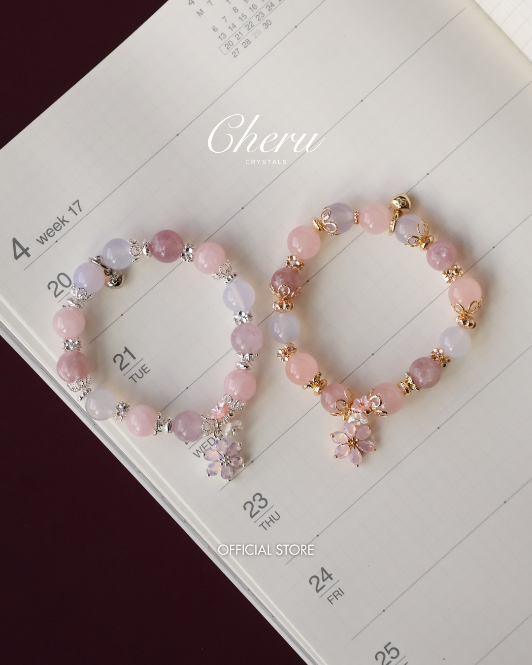 Pink Purple Emerald Mica, Lilac Chalcedony & Rose Quartz with Pink Flower & Mini Flower Bouquet — Blooming Bouquet | 8mm / 10mm (Elastic)
